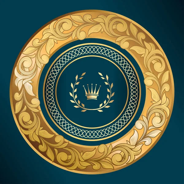 Emblema Decorativo Adornado Oro — Vector de stock