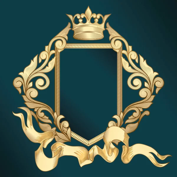 Emblema Vintage Decorativo Ornamentado Dourado — Vetor de Stock