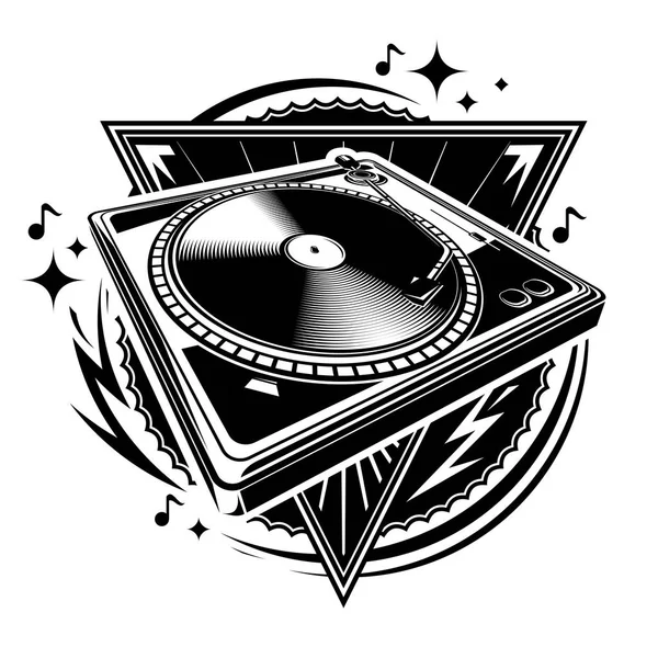 Emblema Música Tocadiscos Blanco Negro — Vector de stock