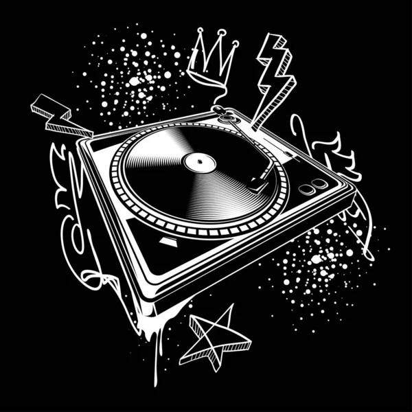 Giradiscos Blanco Negro Sobre Fondo Graffiti — Vector de stock