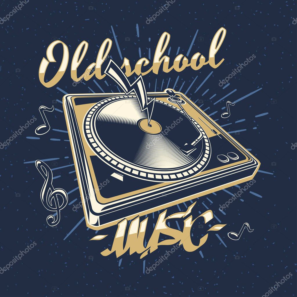 Old school music - turntable emblem