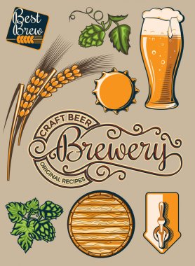 Craft beer brewery emblem and design elements clipart