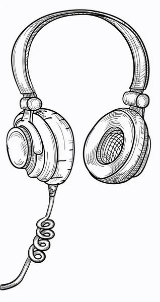 Auriculares Musicales Dibujados Mano Blanco Negro — Vector de stock