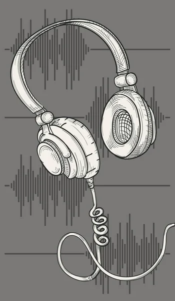 Auriculares Musicales Monocromáticos Dibujados Mano — Vector de stock