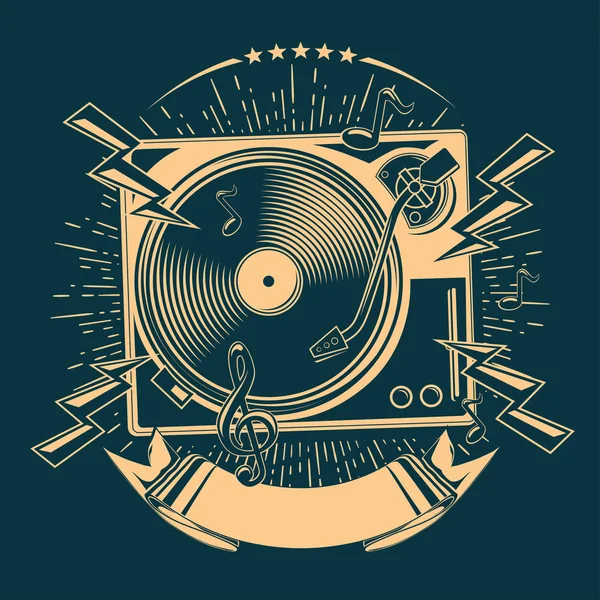 Turntable Old School Music Funky Emblem — Stock Vector