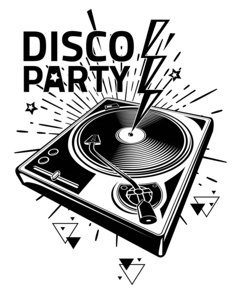 Disco Party Black White Turntable Musical Design — Stock Vector