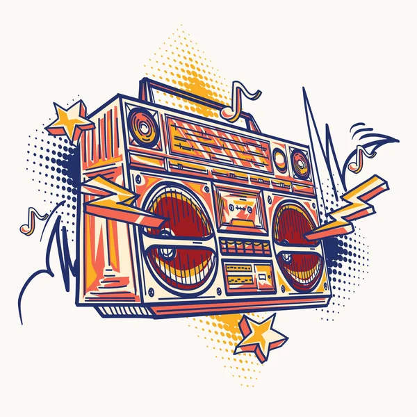 Funky Colorful Drawn Boom Box — Stock Vector
