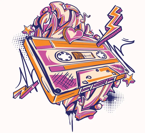 Funky Színes Audio Kazetta Graffiti Nyilak — Stock Vector