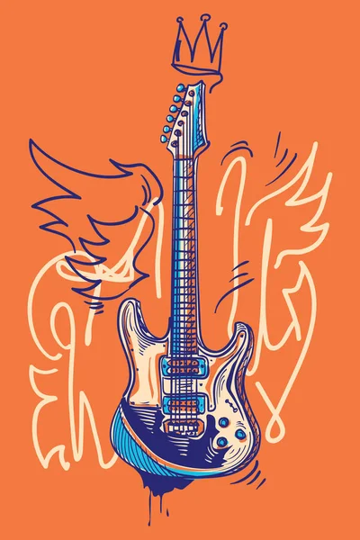 Funky Getrokken Guitar Musical Graffiti — Stockvector