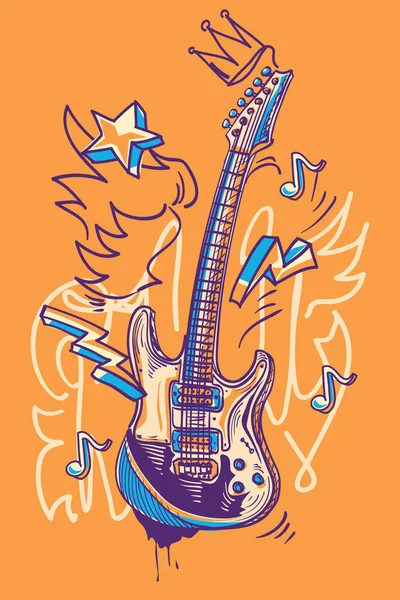 Funky Rajzolt Gitár Musical Graffiti — Stock Vector