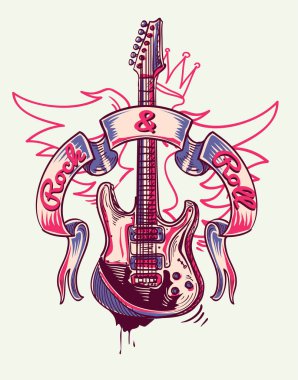 Rock and roll funky gitar ve kurdele grafiti
