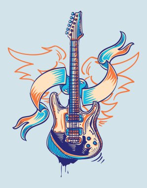 Rock and roll funky gitar ve kurdele grafiti