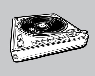 Monokrom çizilmiş funky müzik pikap