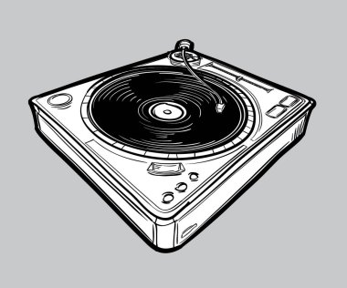 Monokrom çizilmiş funky müzik pikap