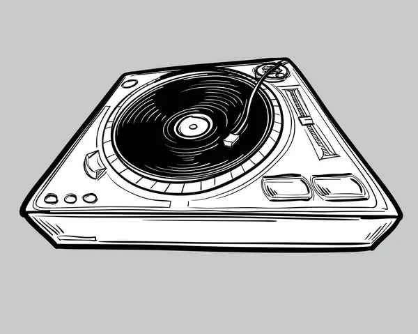 Monochrome Drawn Funky Music Turntable — Stock Vector
