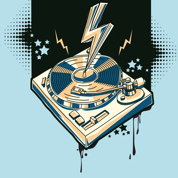 Funky Drawn Music Turntable Graffiti — Stock Vector