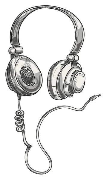 手绘单色时髦音乐耳机 — 图库矢量图片