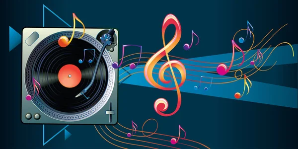 Giradiscos Con Notas Diseño Musical — Vector de stock