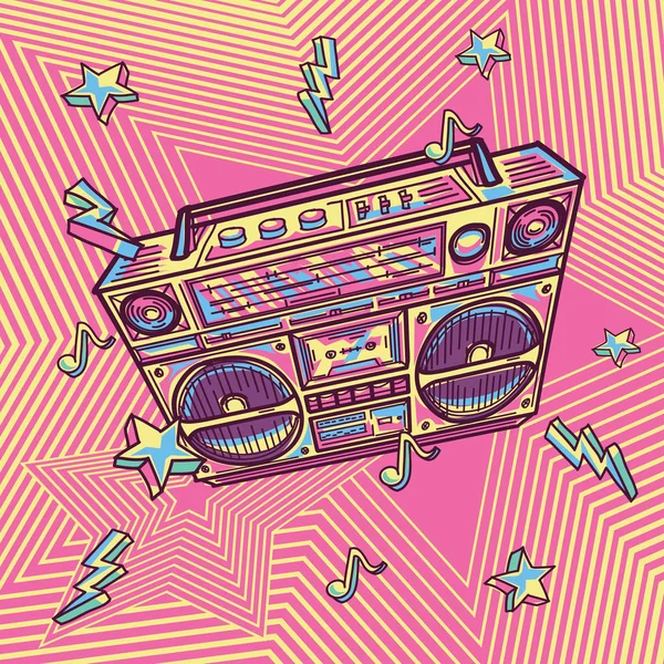 Funky Colorful Drawn Boom Box — Stock Vector