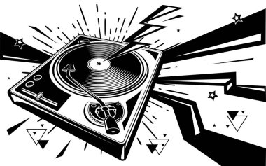 Siyah beyaz turntable, müzikal tasarım konsepti 