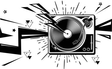 Siyah beyaz turntable, müzikal tasarım konsepti 