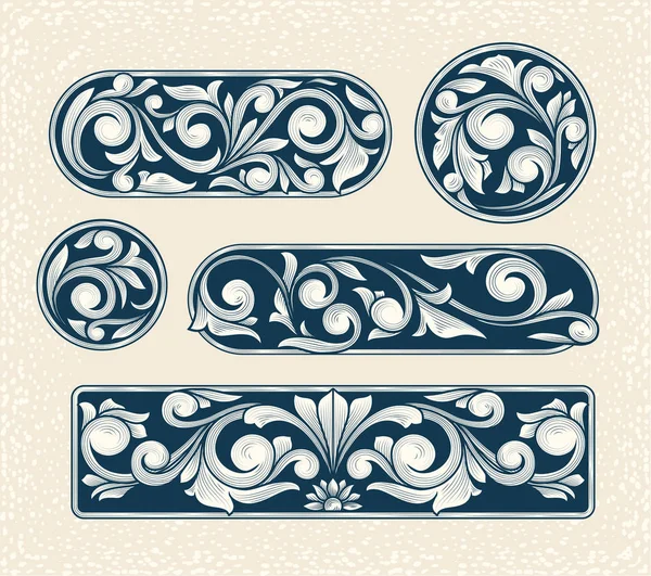 Éléments Décoratifs Vintage Design Floral — Image vectorielle