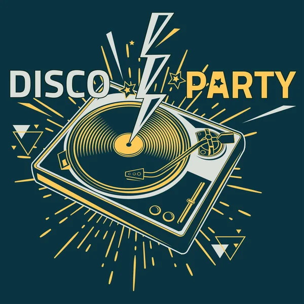 Musical Design Poster Turntable Text Disco Party — Stock Vector