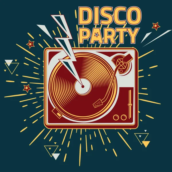 Poster Design Musicale Con Giradischi Musica Disco Party — Vettoriale Stock