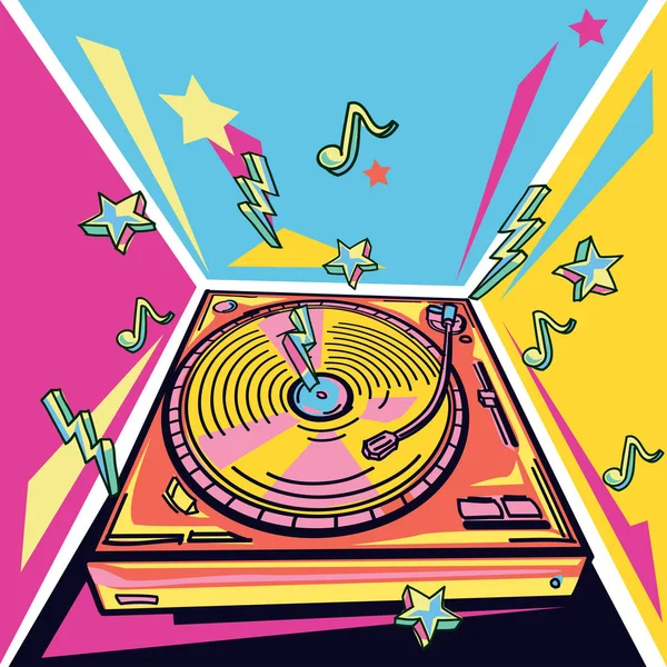 Funky Colorido Tocadiscos Diseño Música — Vector de stock