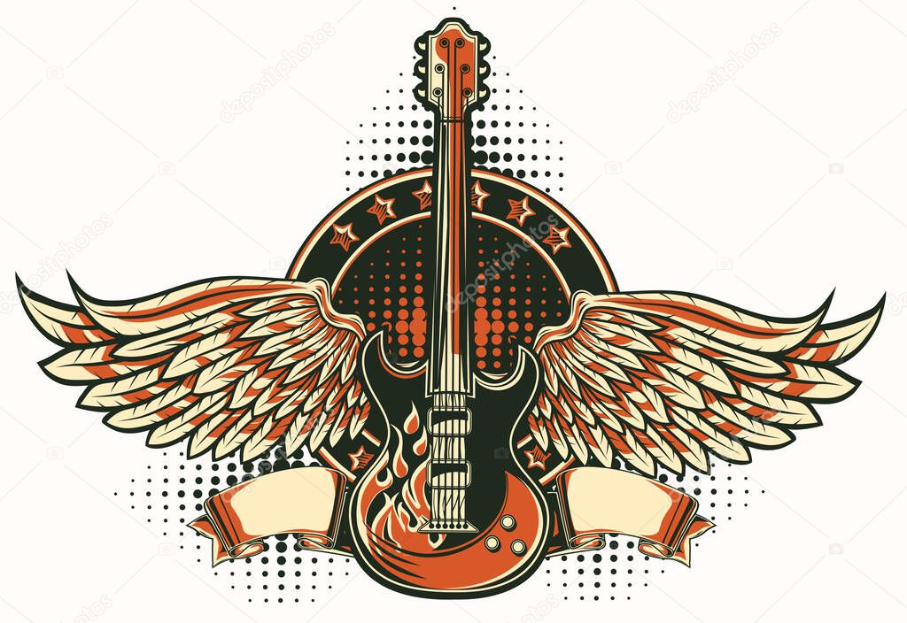 Rock guitar trendy winged emblem