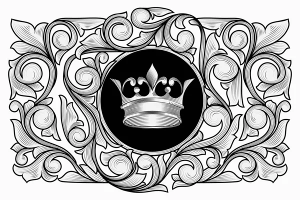 Ornate Decorativo Vintage Preto Branco Emblema — Vetor de Stock