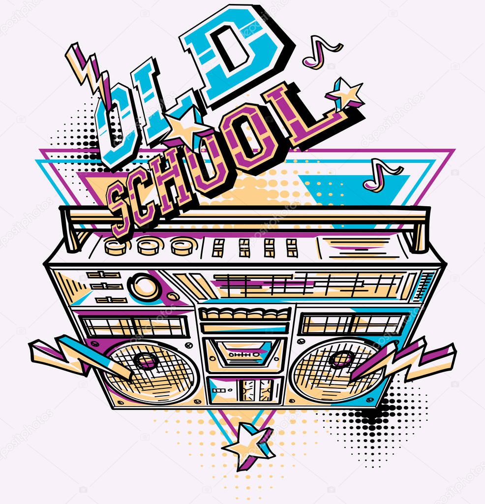  funky colorful music boombox design with text Old school 