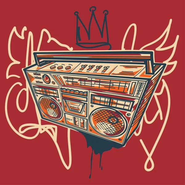 Funky Kleurrijke Boom Box Graffiti Achtergrond — Stockvector