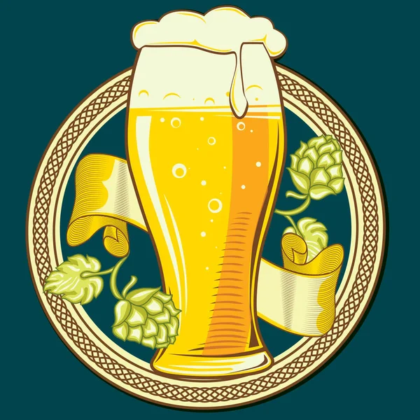 Decoratief Embleem Glas Bier Met Hop — Stockvector