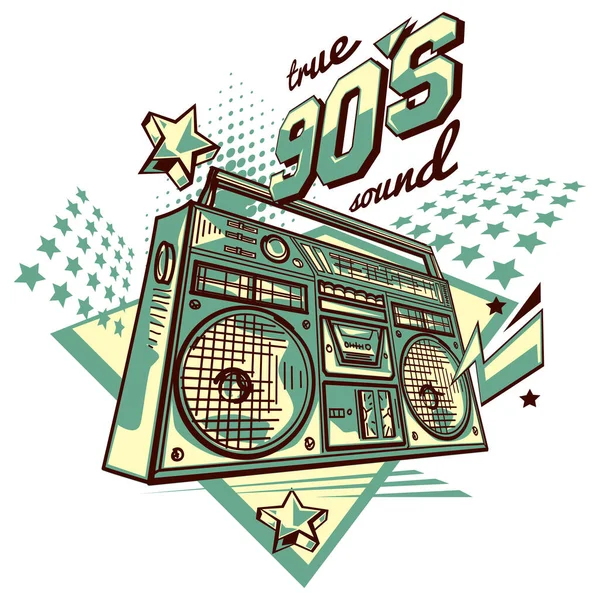 True 90S Ήχο Funky Πολύχρωμο Σχεδιασμό Boombox Μουσική — Διανυσματικό Αρχείο