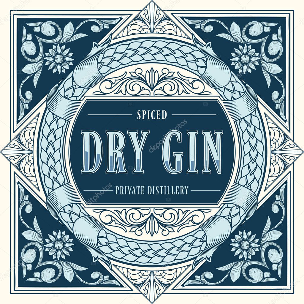 ornate vintage decorative label with text Dry gin 