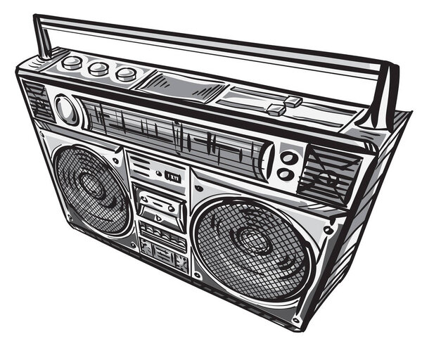 Hand drawn retro boombox tape recorder