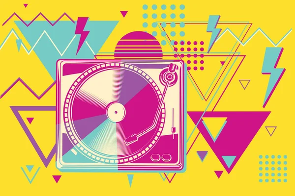 80Er Jahre Disco Funky Buntes Musik Design Plattenspieler — Stockvektor