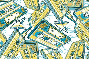 Funky çizilmiş ses kasetleri dekoratif dikişsiz desen