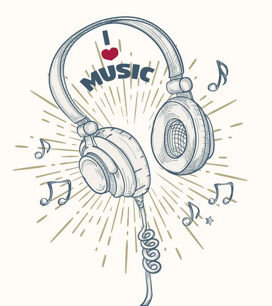 Λατρεύω Μουσική Διακοσμητική Σχεδίαση Ακουστικά — Διανυσματικό Αρχείο