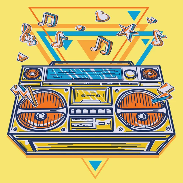 Müzik tasarımı - funky renkli çizilmiş teyp