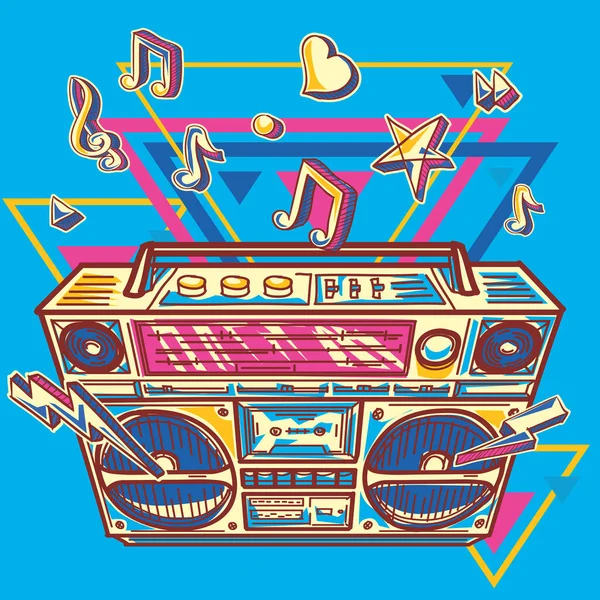 Μουσική Σχεδίαση Funky Πολύχρωμο Drawed Boom Box — Διανυσματικό Αρχείο