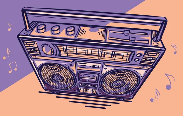 Funky Colorful Drawn Boom Box Tape Recorder — Stock Vector