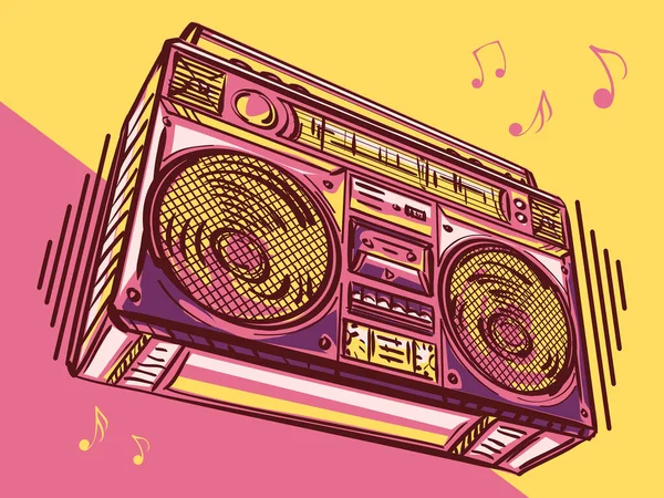 Funky Colorful Drawn Boom Box Tape Recorder — Stock Vector