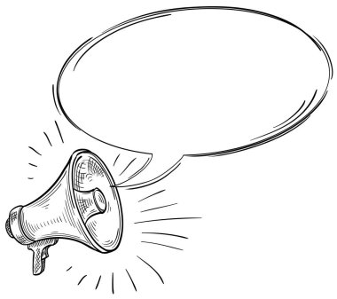 Monochrome drawn megaphone with speech bubble clipart