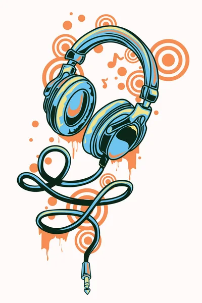 Funky Dibujado Auriculares Música Graffiti — Vector de stock