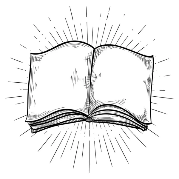 Libro Aperto Disegnato Emblema Bianco Nero — Vettoriale Stock