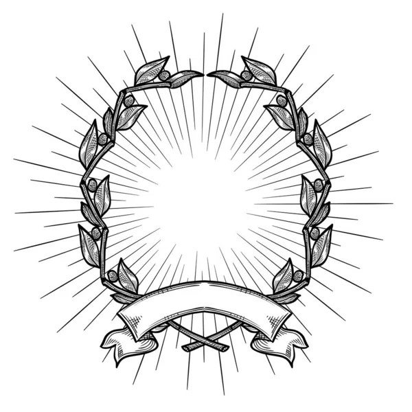Wreath Ribbon Drawn Blank Emblem — Stock Vector