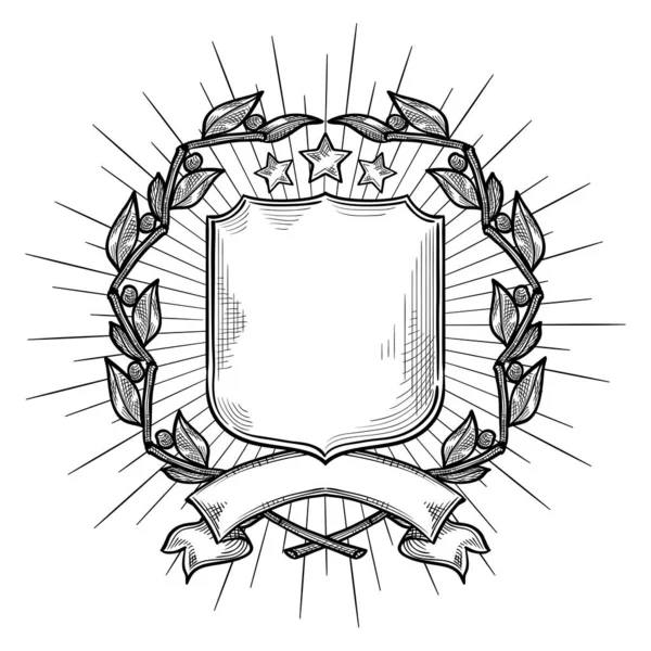 Emblema Blanco Dibujado Corona Escudo Cinta — Archivo Imágenes Vectoriales