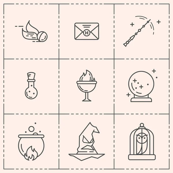 Magic vector icon set. Wizard equipment. Line style — Stock Vector